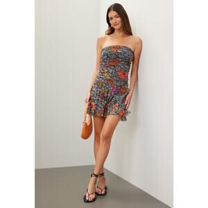 FUZZI Black Red Floral Strapless Lace Mesh Romper Size Medium